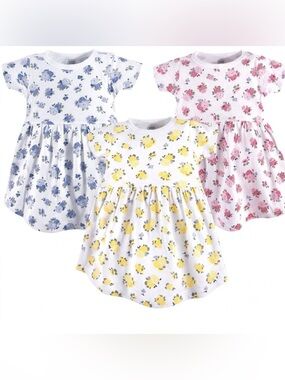 LUVABLE FRIENDS Set of 3 Floral Short Sleeve Cotton Toddler Dresses - 5T